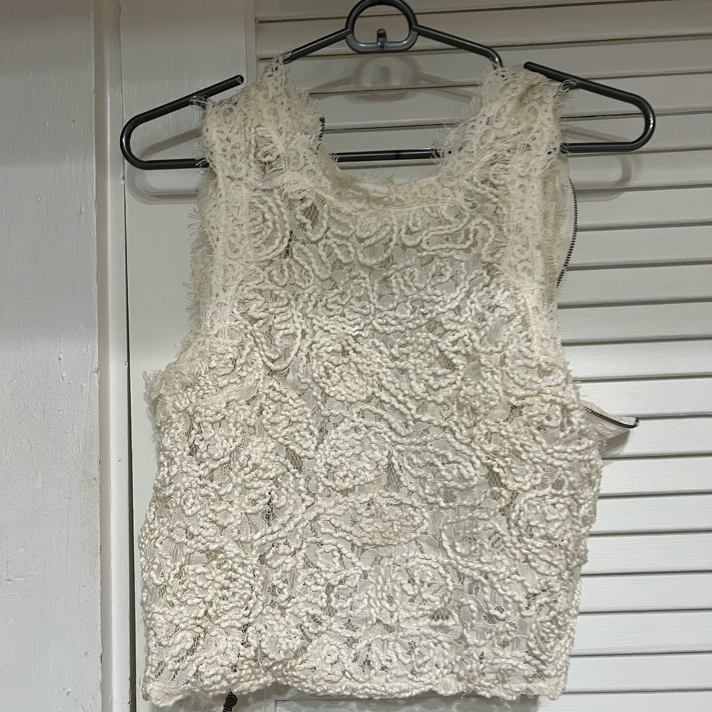 Zara lace zip on the back high neck lace white